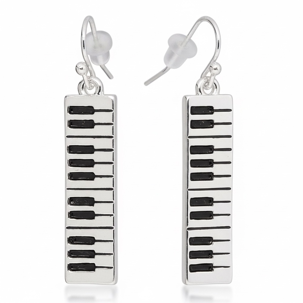 Womens Silver Tone Piano Key‎ Board Musical Earrings